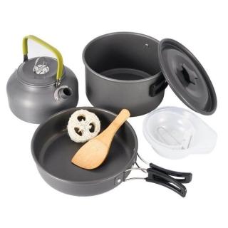 【May Shop】超值雙套組~戶外套鍋3-4人野營便攜帶水壺套裝登山野炊野餐燒烤不沾鍋具(兩入一組)