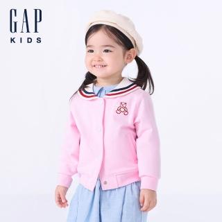 【GAP】女幼童裝 Logo印花小熊刺繡翻領長袖外套-粉色(644595)