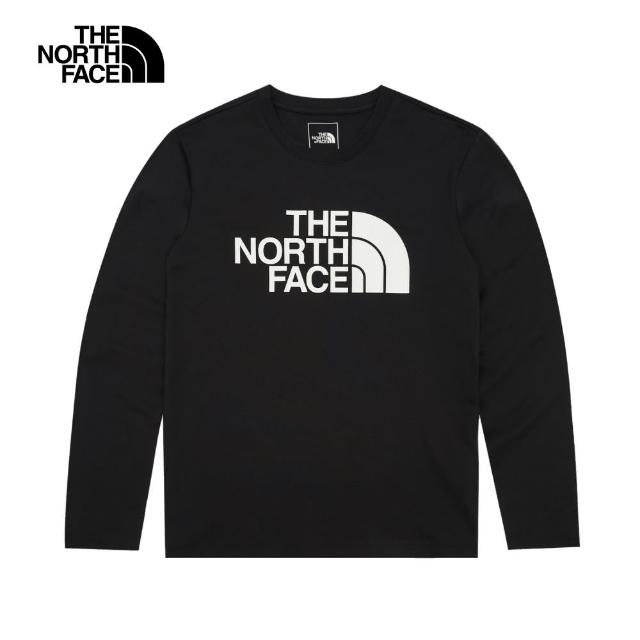 【The North Face 官方旗艦】北面女款黑色吸濕排汗品牌LOGO長袖T恤｜8AKUJK3(排汗衫)