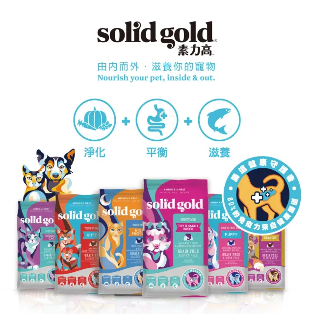 【Solid gold 素力高】貓咪天然飼料 6lb/2.72kg 宅宅貓吃魚 成貓(貓飼料／貓乾糧)