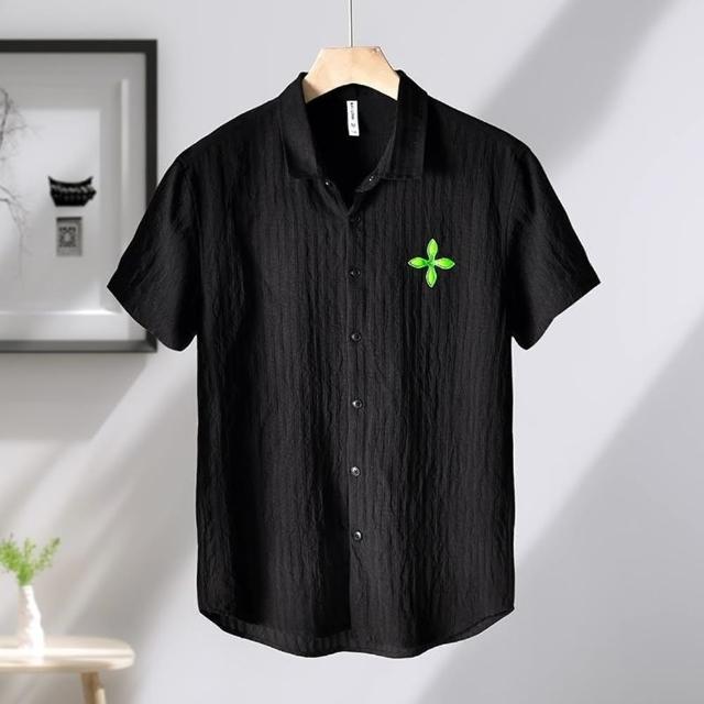 【巴黎精品】現貨+預購 襯衫短袖上衣(夏季翻領抓皺條紋男裝2色a1es26)