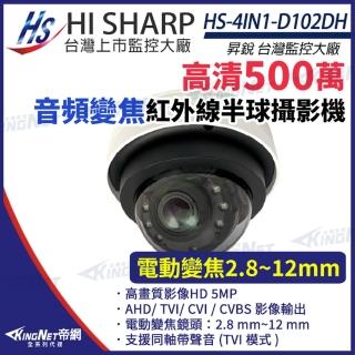 【KINGNET】昇銳 HS-4IN1-D102DH 500萬 同軸帶聲 室內半球 紅外線變焦攝影機(昇銳台灣大廠)