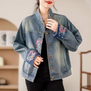 【BRIGA ZBJB156-1124】BRIGA ZBJB156-1124設計師復古刺繡牛仔外套女時尚寬鬆短款外套(ZBJB156-1124)