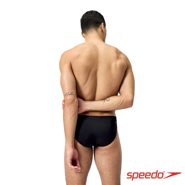 【SPEEDO】男 運動三角泳褲 Tech Panel(黑/亮橘)