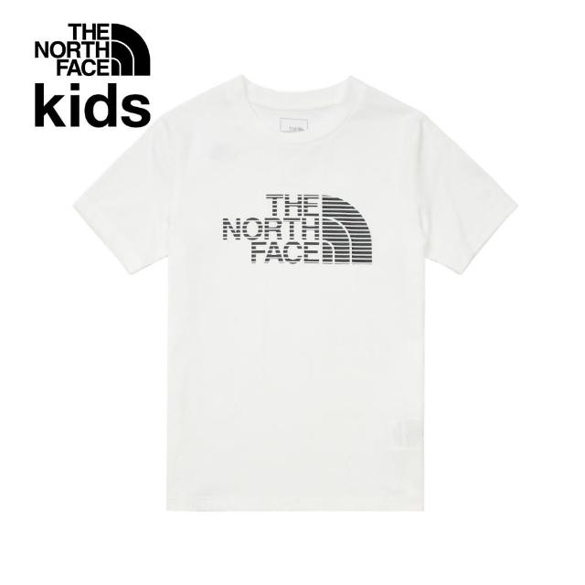 【The North Face 官方旗艦】北面兒童白色吸濕排汗品牌LOGO短袖T恤｜89XVFN4(排汗衫)