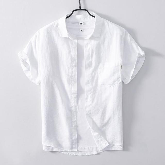 【巴黎精品】現貨+預購 襯衫短袖上衣(簡約翻領透氣亞麻男裝3色a1es29)