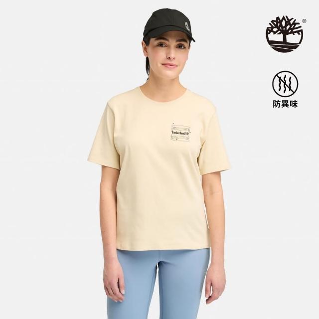 【Timberland 官方旗艦】女款象牙色休閒印花短袖T恤(A65VBEFL)