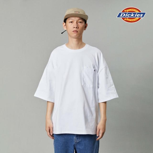 【Dickies】男女款白色重磅純棉胸前口袋設計寬鬆短袖T恤｜DK013111C4D