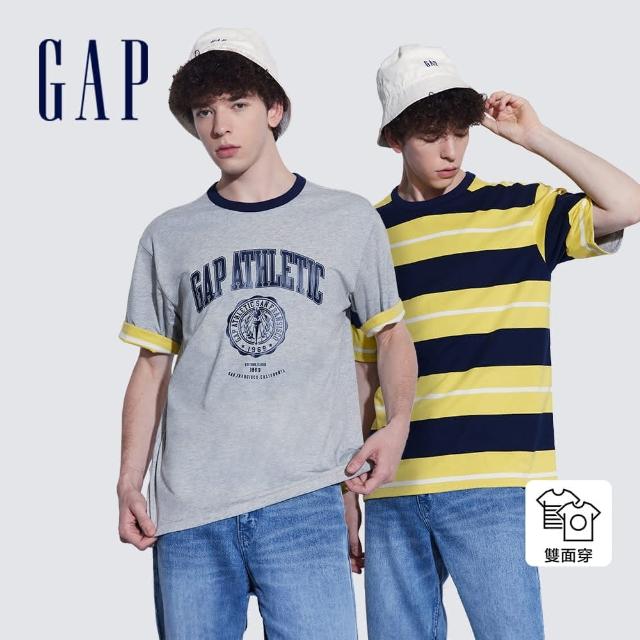 【GAP】男裝 Logo純棉印花雙面穿圓領短袖T恤-黃藍拼色(465430)