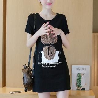 【LANNI 藍尼】★印花女中短袖連衣裙(女裝/洋裝/套裝/長版上衣/連身裙)