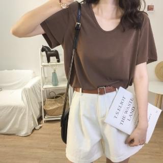 【LANNI 藍尼】★V領寬鬆短袖T恤(上衣/女裝/T恤/休閒/百搭)
