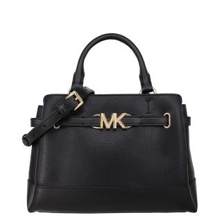 【Michael Kors】REED系列金字LOGO 全皮革拉鍊三層 手提/斜背 兩用黛妃包(黑)