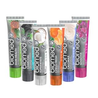 【蓓齒美BIOMED】6件組 草本健齒牙膏系列 碳淨白+礦強化+椰油果酵+葡萄籽舒復+柚橘潔齒+草本護齦(100g-網)
