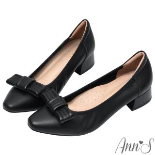 【Ann’S】甜系御姊-頂級牛皮真皮 立體蝴蝶結低跟包鞋3cm(黑)
