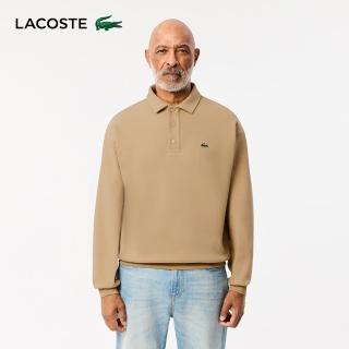 【LACOSTE】男裝-寬鬆Polo領長袖運動衫(卡其色)