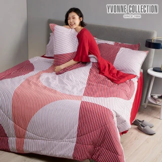 【YVONNE 以旺傢飾】膠原美膚四季被-幾何大圓 玫瑰粉(單人 棉被 水洗)