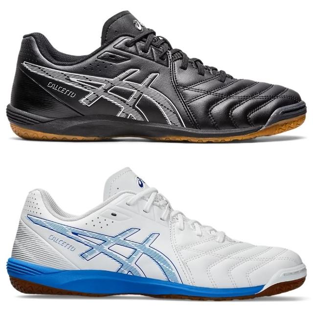 【asics 亞瑟士】CALCETTO WD 9 2E 寬楦 男女款 平底 足球鞋(1113A037-001 1113A037-101 黑白 白藍 膠底)