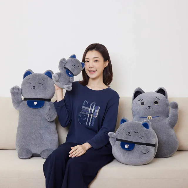 【YVONNE 以旺傢飾】招財貓抱枕-岩石灰