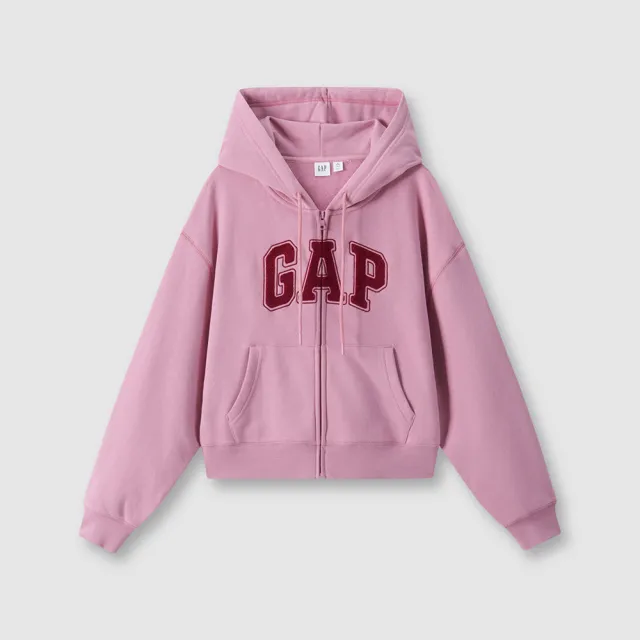 【GAP】女裝 Logo刺繡刷毛連帽外套 碳素軟磨系列-粉色(634420)