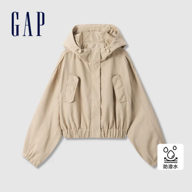 【GAP】女裝 防潑水工裝連帽外套-卡其色(637856)