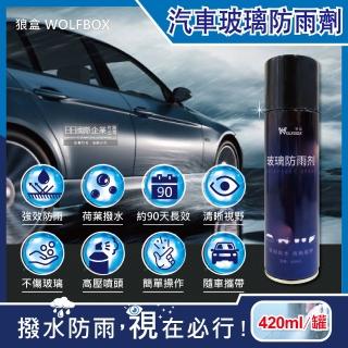 【WOLFBOX狼盒】奈米科技防炫光清晰透亮汽車玻璃鏡片防霧雨劑420ml/大紫罐(安全帽後照鏡眼鏡遊艇玻璃精)