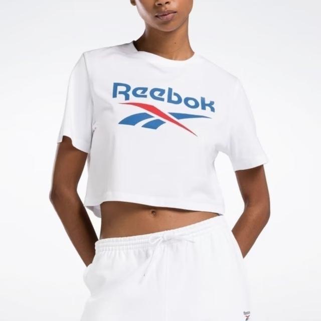 【REEBOK】Ri Bl Crop Tee 女 短袖 上衣 短版T恤 運動 休閒 舒適 白 藍(100037592)