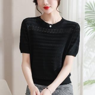 【LANNI 藍尼】★鏤空優雅舒適針織上衣(上衣/女裝/T恤/休閒/百搭)