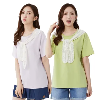 【betty’s 貝蒂思】網路獨賣★假兩件蕾絲綁帶短袖T-shirt(共三色)