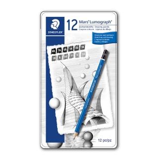 【STAEDTLER 施德樓】施德樓 頂級藍桿素描鉛筆-12入 鐵盒裝 MS100-G12