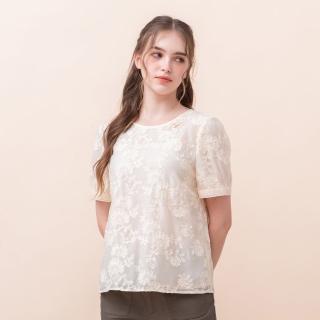 【perng yuh 芃諭名品】晚夏荷風 花朵刺繡 烏干紗上衣(2024 AW Collection｜3C秋冬新品上市)