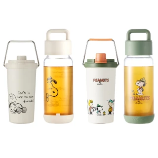 【康寧 Snapware】2入 SNOOPY鋅動輕瓷保溫杯800ml+玻璃杯710ml(復刻黑白/露營趣-兩款任選)