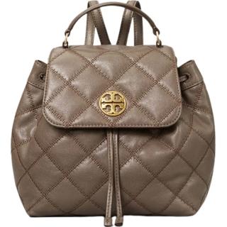 【TORY BURCH】WILLA岩石灰菱格紋皮革束口後背包