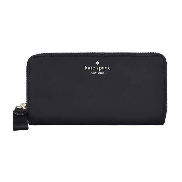 【KATE SPADE】Kate Spade Chelsea桃心LOGO拉鍊尼龍12卡長夾(黑)