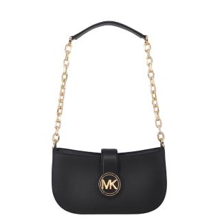 【Michael Kors】CARMEN系列金字LOGO 防刮皮革金屬釦鍊條肩背/手提 兩用包(黑)