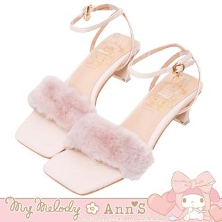 【Ann’S】Ann’S X Sanrio三麗鷗 美樂蒂聯名美樂蒂日系派對 舒適低跟毛毛一字涼鞋4cm(粉)
