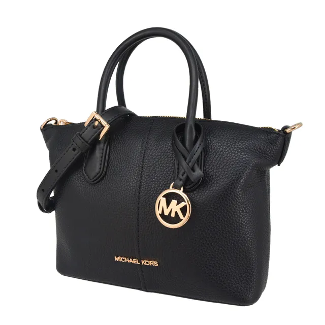 【Michael Kors】HYDE系列 荔枝紋牛皮皮革 金字LOGO 手提/斜背 兩用 水餃包 斜背包(經典黑)