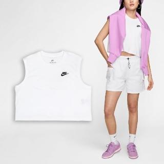 【NIKE 耐吉】背心 NSW Club Tee 女款 白 黑 棉質 刺繡 寬鬆 無袖上衣(FV5506-100)