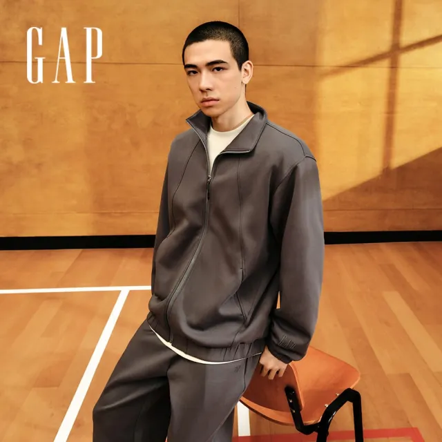 【GAP】男裝 立領外套 空氣三明治系列-深灰色(636520)