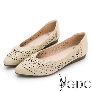 【GDC】真皮霧面輕奢感簍空雕花尖頭平底包鞋-杏色(414752-14)