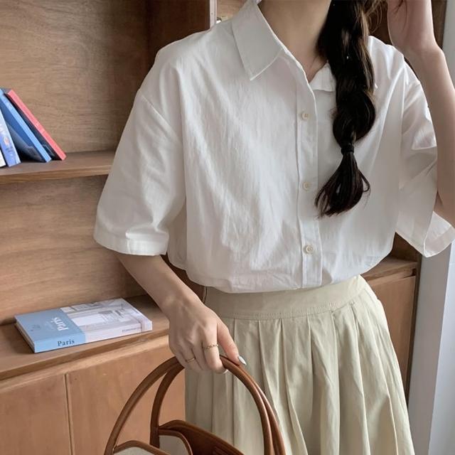 【巴黎精品】現貨+預購 襯衫短袖上衣(休閒通勤寬鬆素色女裝2色a1fx41)