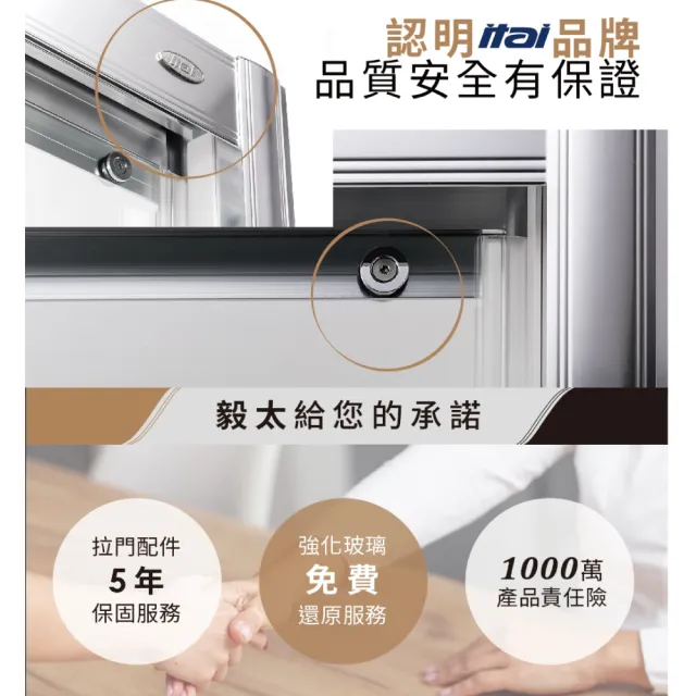 【ITAI 一太】一字三門淋浴門/強化玻璃/雙邊開門(寬151-170x高190cm 含安裝)