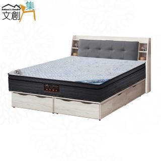 【文創集】艾希雙人加大6尺貓抓皮六抽三件式床臺(床頭＋六抽底＋石墨烯&涼感紗雙面睡感較硬獨立筒床墊)