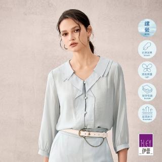 【ILEY 伊蕾】素雅雙層領七分袖雪紡上衣(淺藍色；M-XL；1241071517)
