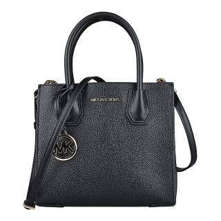 【Michael Kors】MK MICHAEL KORS MERCER金字LOGO牛皮手提斜揹包(中/黑)