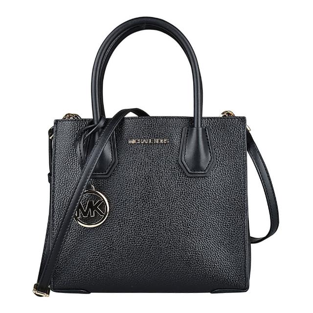 【Michael Kors】MK MICHAEL KORS MERCER金字LOGO牛皮手提斜背包(中/黑)