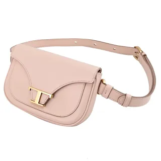 【TOD’S】TODS 金屬Ｔ字LOGO小牛皮迷你翻蓋三用後背包胸口包腰包(淺粉)