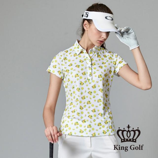 【KING GOLF】MOMO特談-女款暢夏果香印圖造型POLO衫(白色)