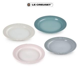 【Le Creuset】瓷器悠然恬靜系列沙拉盤組22cm-4入(蛋白霜/貝殼粉/海洋之花/迷霧灰)