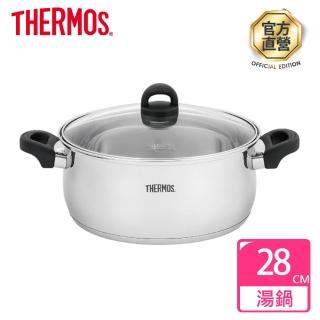 【THERMOS膳魔師】不鏽鋼含玻璃上蓋饌饗雙耳湯鍋火鍋28cm(KOP-W28N)