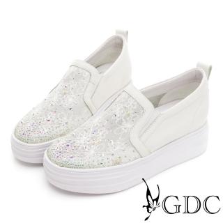 【GDC】彩鑽透紗圓頭舒適厚底休閒懶人鞋-白色(416214-11)